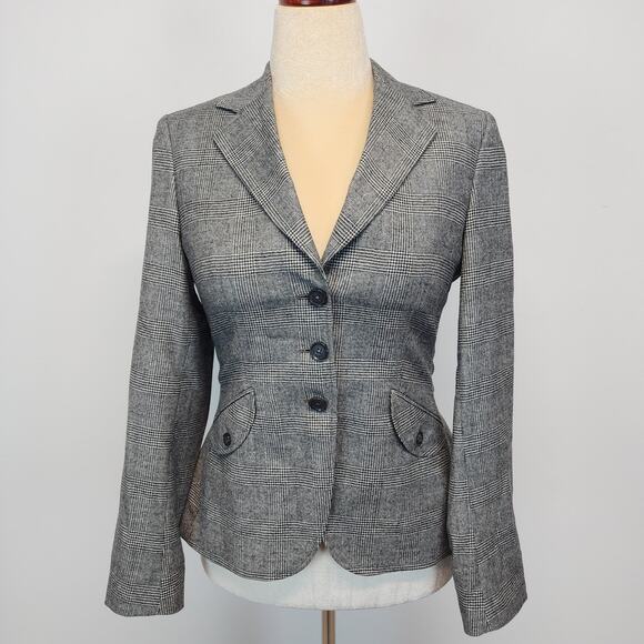 Hackett London Check Blazer Lady Jacket Size S Grey Wool Cashmere Office Chic - Picture 1 of 16